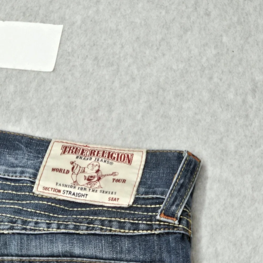 True Religion Men Jeans 30 Blue‎ Denim Straight Old Multi Runstitch Flap Pocket